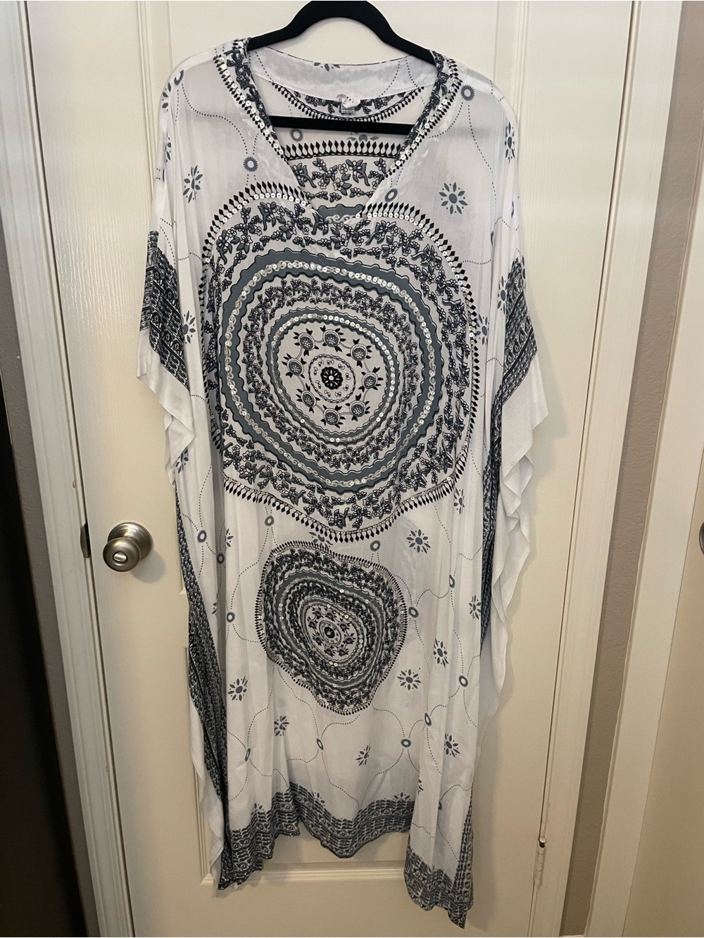 White & Gray Printed Maxi Dress